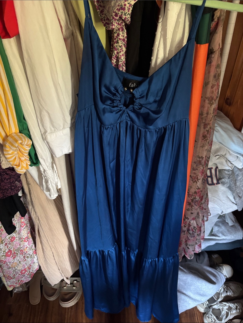 Blue Satin Spaghetti-Strap Dress